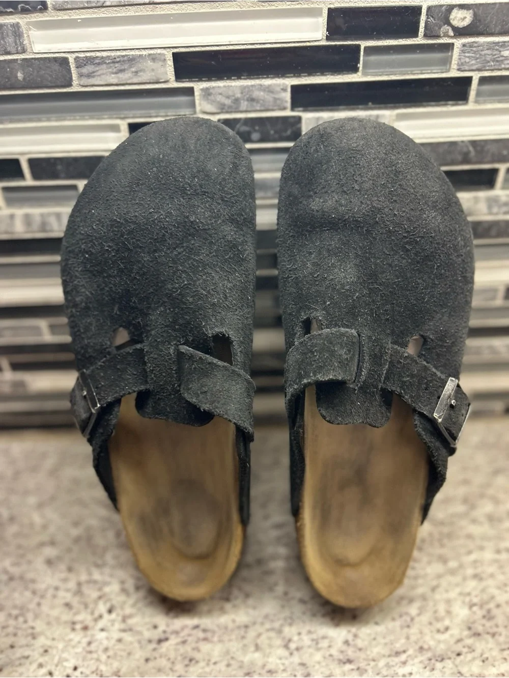 Birkenstock Boston Black Suede Slip-On Clog Mules womens size 11/mens size 9